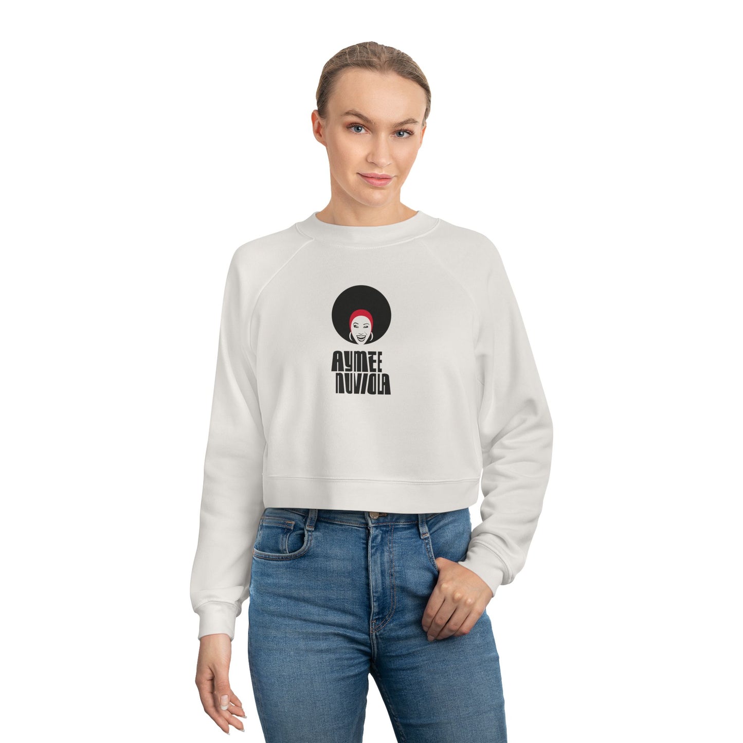 Aymee Women's Cropped Fleece Pullover with Afro Design - Trendy & Casual Sweatshirt for Celebrations