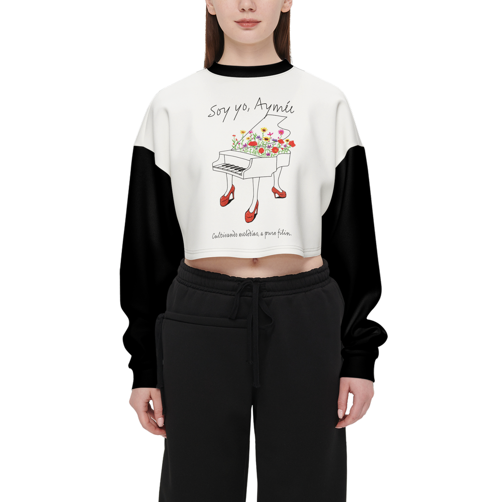 Aymee Women's Cropped Crewneck Sweatshirt-Techno Scuba Knit
