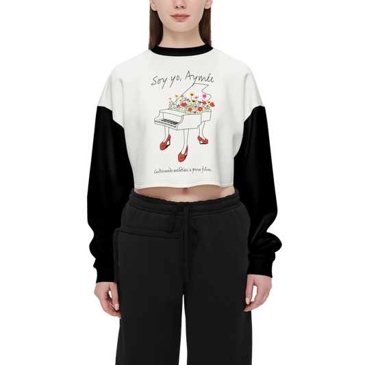 Aymee Women's Cropped Crewneck Sweatshirt-Techno Scuba Knit